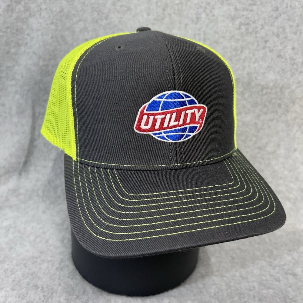 Utility Logo Mens Charcoal Neon Yellow Richardson 112 Trucker Hat Snapback OSFM